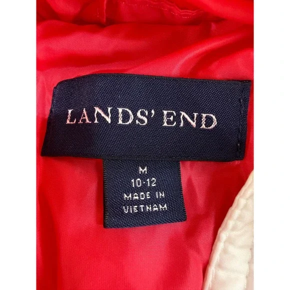 Lands End Womens White Quilted PrimaLoft Hooded Puffer Jacket Pink Lining Size M - Picture 4 of 17